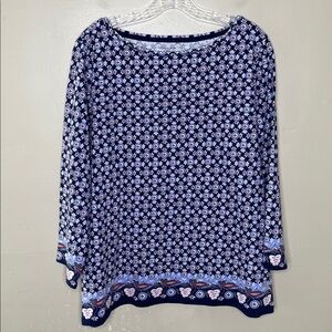 TALBOTS “The TEE by TALBOTS” Women’s Blue Red White Geometric Print Cotton Blend